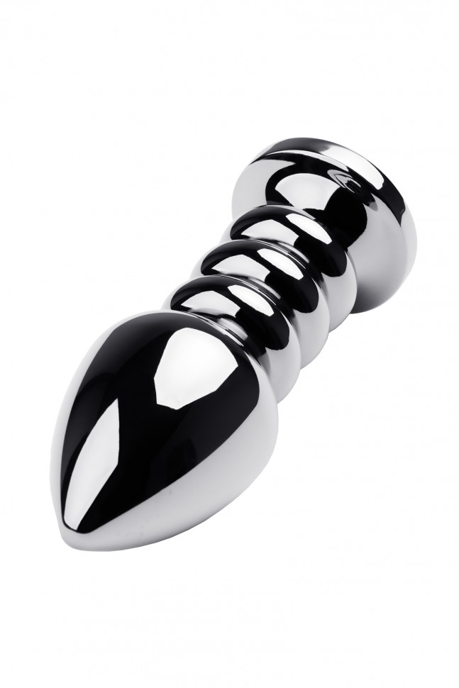 Анальная втулка Metal by TOYFA, металл, серебряная, с синим кристаллом, 10,5 см, Ø 4 см, 165 г