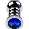 Анальная втулка Metal by TOYFA, металл, серебряная, с синим кристаллом, 10,5 см, Ø 4 см, 165 г