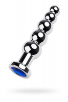 Анальная втулка Metal by TOYFA, металл, серебряная, с синим кристаллом, 14 см, Ø 3,4 см, 190 г