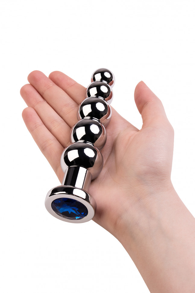 Анальная втулка Metal by TOYFA, металл, серебряная, с синим кристаллом, 14 см, Ø 3,4 см, 190 г
