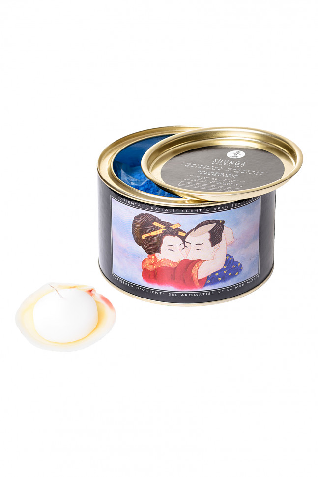 Соль Мёртвого моря для ванны Shunga Oriental Crystals «Афродизия» с лечебным эффектом, в комплекте свеча+ракушка, 600 г