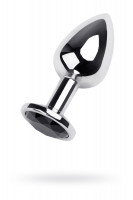 Анальная втулка Metal by TOYFA, металл, серебряная, с чёрным кристаллом, 9,5 см, Ø 4 см, 150 г