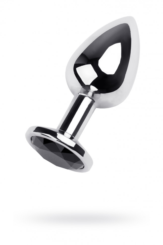 Анальная втулка Metal by TOYFA, металл, серебряная, с чёрным кристаллом, 9,5 см, Ø 4 см, 150 г