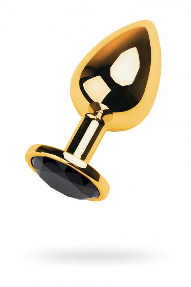 Анальная втулка Metal by TOYFA, металл, золотая, с чёрным кристаллом, 8 см, Ø 3,4 см, 85 г