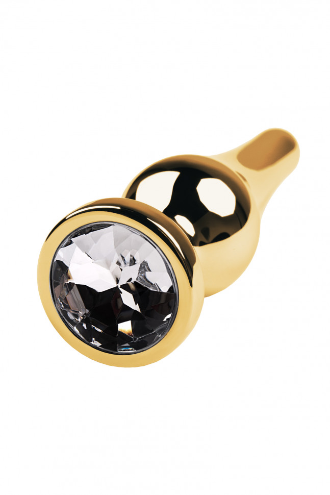 Анальная втулка Metal by TOYFA, металл, золотая, с кристаллом цвета алмаз, 10 см, Ø 3 см, 95 г
