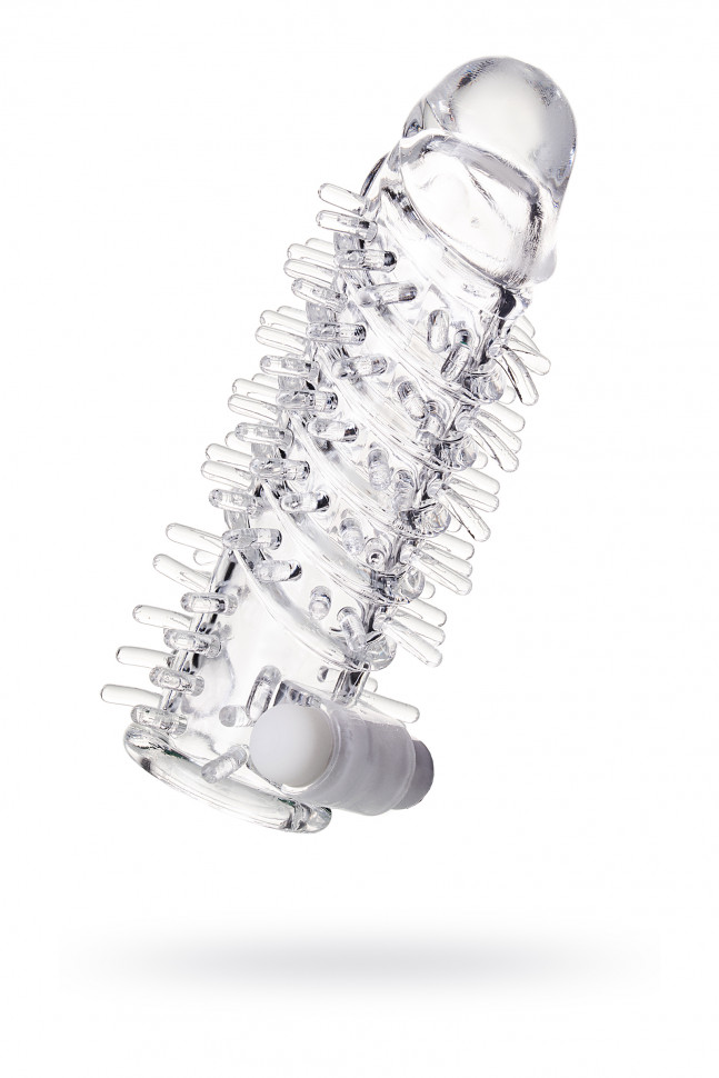Насадка на пенис Штучки-дрючки с вибропулей, TPR, прозрачная, 13,4 см.