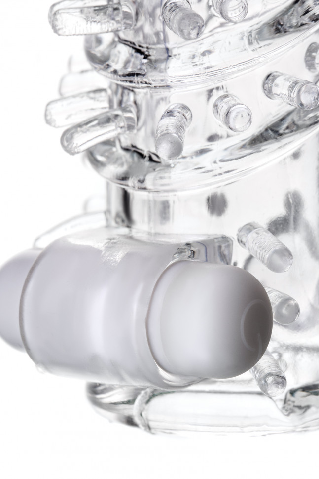 Насадка на пенис Штучки-дрючки с вибропулей, TPR, прозрачная, 13,4 см.