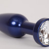 Анальная пробка металл 11,2х2,9см синяя с прозрачным стразом размер- L 47197-3-MM