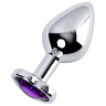 Анальная втулка Metal by TOYFA, металл, серебряная, с фиолетовым кристаллом, 8 см, Ø 3,4 см, 85 г