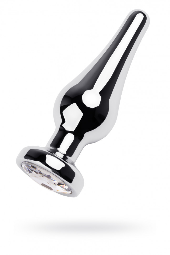 Анальная втулка Metal by TOYFA, металл, серебряная, с красным кристаллом, 10 см, Ø 3 см, 95 г