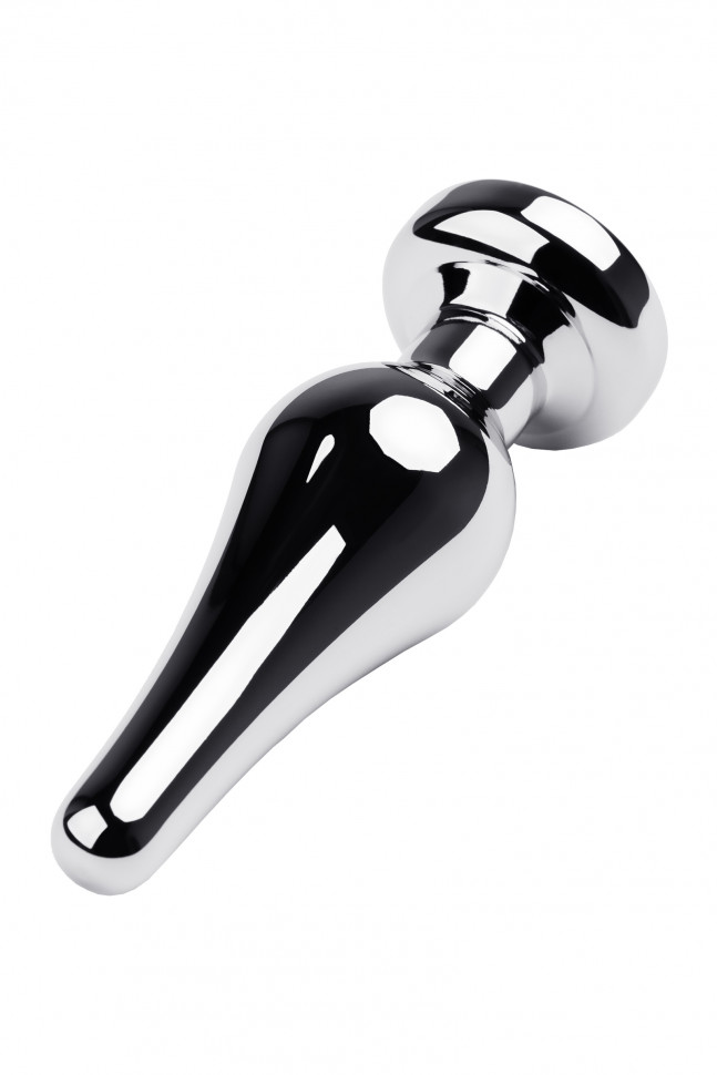 Анальная втулка Metal by TOYFA, металл, серебряная, с красным кристаллом, 10 см, Ø 3 см, 95 г