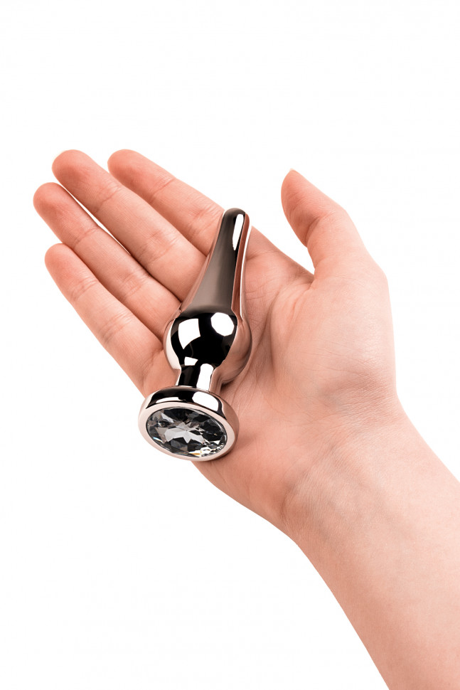 Анальная втулка Metal by TOYFA, металл, серебряная, с красным кристаллом, 10 см, Ø 3 см, 95 г