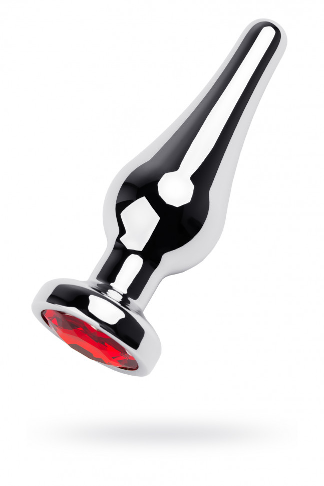 Анальная втулка Metal by TOYFA, металл, серебряная, с красным кристаллом, 10 см, Ø 3 см, 95 г