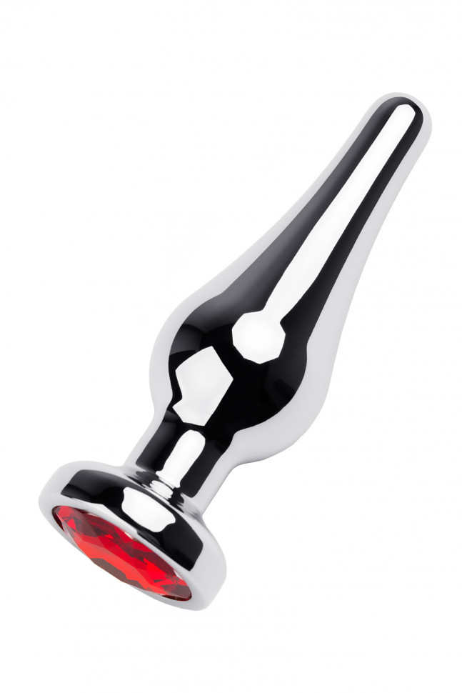 Анальная втулка Metal by TOYFA, металл, серебряная, с красным кристаллом, 10 см, Ø 3 см, 95 г