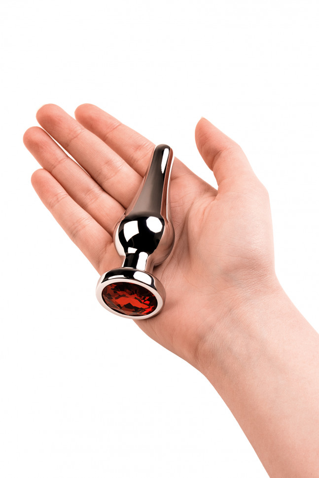 Анальная втулка Metal by TOYFA, металл, серебряная, с красным кристаллом, 10 см, Ø 3 см, 95 г