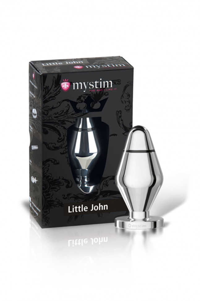 Анальная пробка Mystim Little John S, электростимуляция, хирургическая сталь, 9 см, Ø 3,8 см