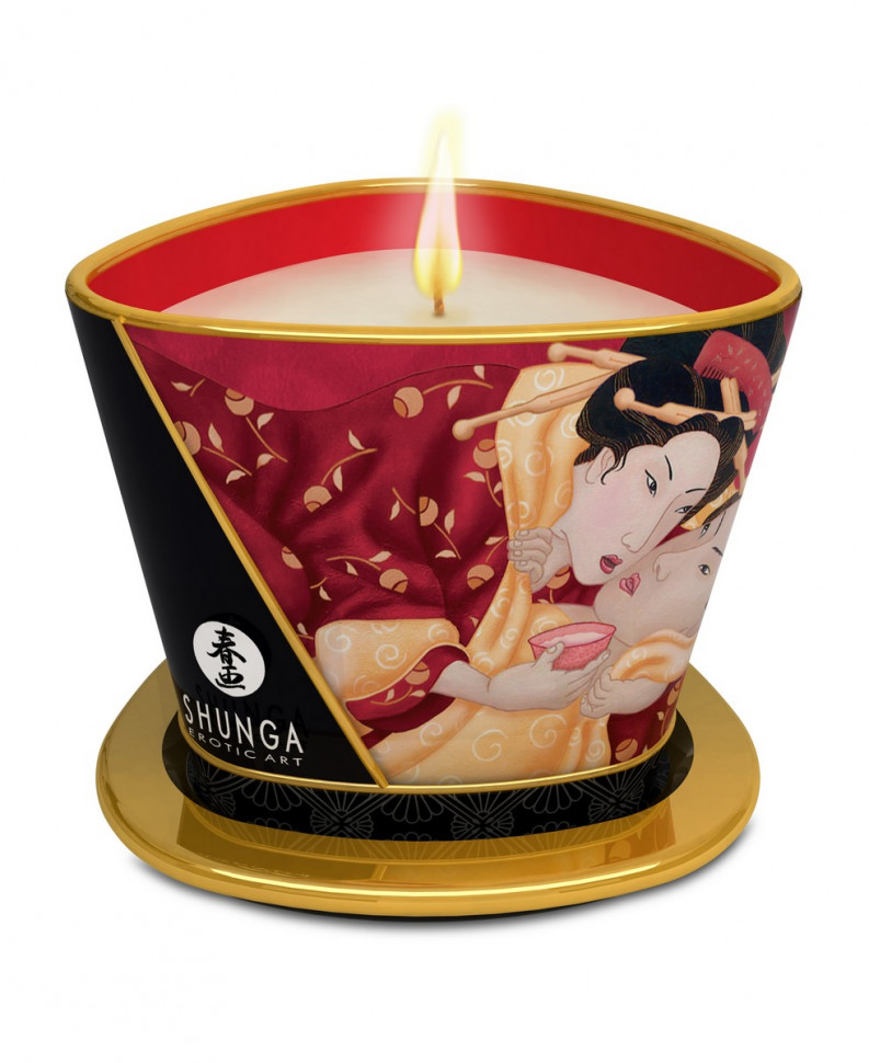 Массажное аромамасло Shunga Romance с ароматом клубники и шампанского, 170 мл