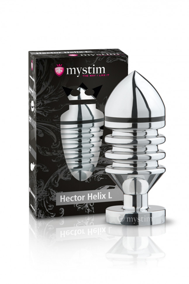 Анальная пробка Mystim Hector Helix L, электростимуляция, хирургическая сталь, 11,5 см, Ø 5 см