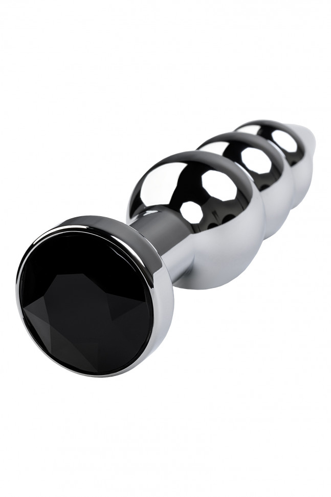 Анальная втулка Metal by TOYFA, металл, серебряная, с чёрным кристаллом, 11 см, Ø 3 см, 95 г