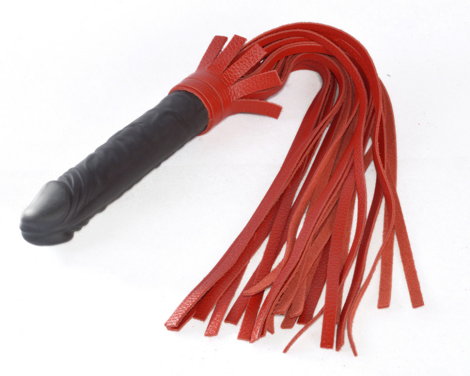 Плеть "ракета А" красная, с рукоятью из латекса, с хвостами из кожи, общей длиной 50 см 3015-2
