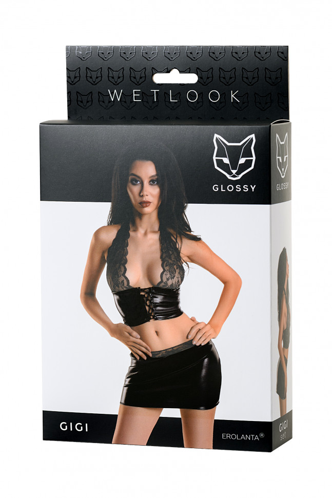 Комплект Glossy Gigi из материала Wetlook, черный, S