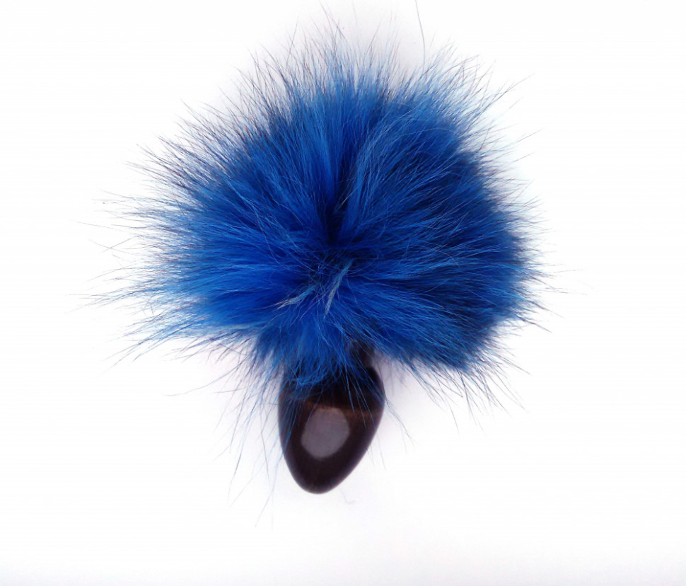 Анальная пробка с голубым заячьим хвостом 40мм HT40black/skyblue
