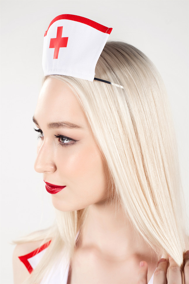 Верхняя часть костюма «Медсестра», Pecado BDSM, корсет, головной убор, бело-красный, 46