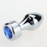 Анальная пробка металл серебро с синим стразом 7,8х2,9см 47444-3MM