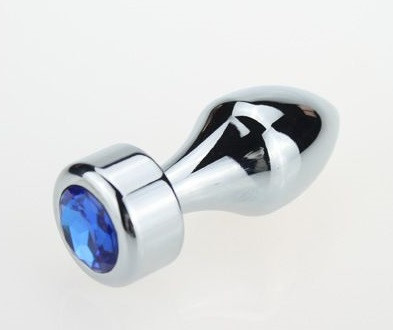Анальная пробка металл серебро с синим стразом 7,8х2,9см 47444-3MM