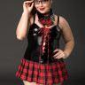 Костюм студентки Candy Girl Syndi (платье, воротничок, очки) черно-красный, 2XL