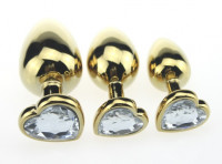 Пробка металл золото средняя с сердечком прозрачный страз 8х3,5см 47446-1MM