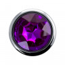 Анальная втулка Штучки-дрючки, металл, серебряная, с кристаллом фиолетовым, 9,5 см, Ø 3,5 см, 130