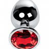 Анальная втулка Metal by TOYFA, металл, серебряная, с красным кристаллом, 9,5 см, Ø 4 см, 420 г
