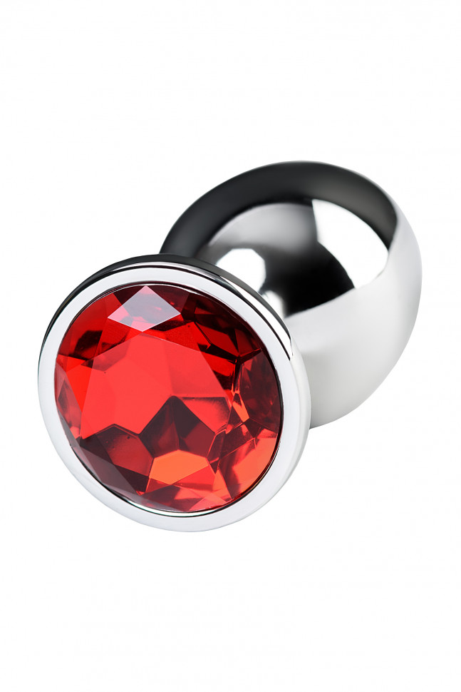 Анальная втулка Metal by TOYFA, металл, серебряная, с красным кристаллом, 9,5 см, Ø 4 см, 420 г