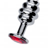 Анальная втулка Штучки-Дрючки, металл, серебряная, с красным кристаллом, 7 см, Ø 3 см, 55 г
