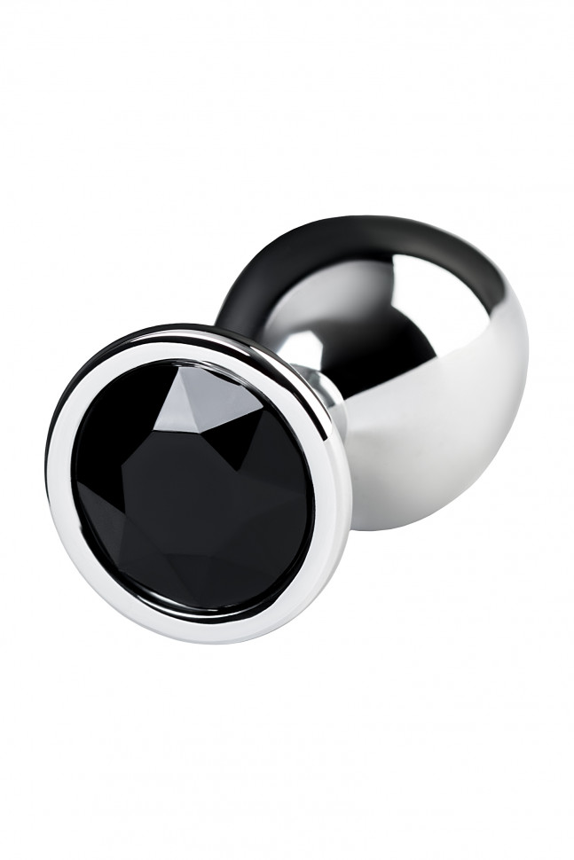 Анальная втулка Metal by TOYFA, металл, серебряная, с чёрным кристаллом, 8,1 см, Ø 3,4 см