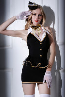 Костюм стюардессы Candy Girl Amber (платье,трусы,перчатки,чулки,галстук,ободок),черно-белый,OS