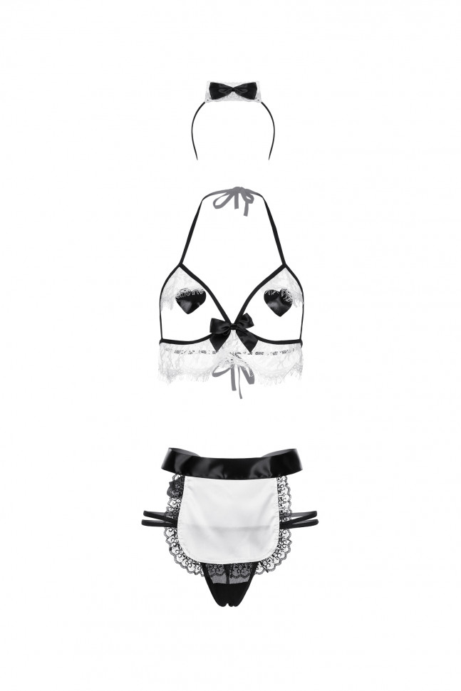 Костюм горничной Candy Girl Ciara (бюстгальтер,стринги,наклейки на грудь,фартук,головной убор), OS