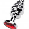 Анальная втулка Metal by TOYFA, металл, серебряная, с красным кристаллом, 9,5 см, Ø 4 см, 145 г