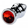 Анальная втулка Metal by TOYFA, металл, серебряная, с красным кристаллом, 9,5 см, Ø 4 см, 145 г