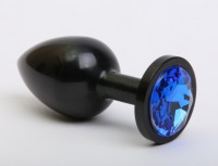 Анальная пробка металл черная с синим стразом 7,6х2,8см 47412-3MM