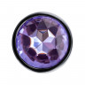 Анальная втулка Штучки-дрючки, металл, серебряная, с фиолетовым кристаллом, 7 см, Ø 2,8 см, 50 г