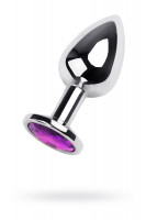 Анальная втулка Metal by TOYFA, металл, серебряная, с фиолетовым кристаллом, 8 см, Ø 3 см, 165 г