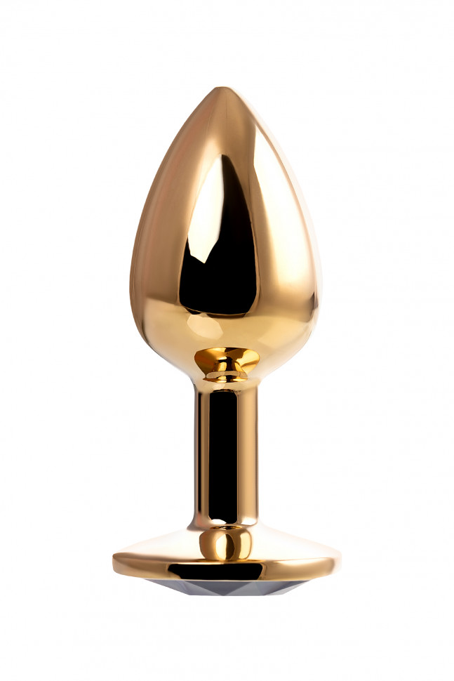 Анальная втулка Штучки-Дрючки, металл, золотая, с чёрным кристаллом, 7 см, Ø 2,8 см, 50 г