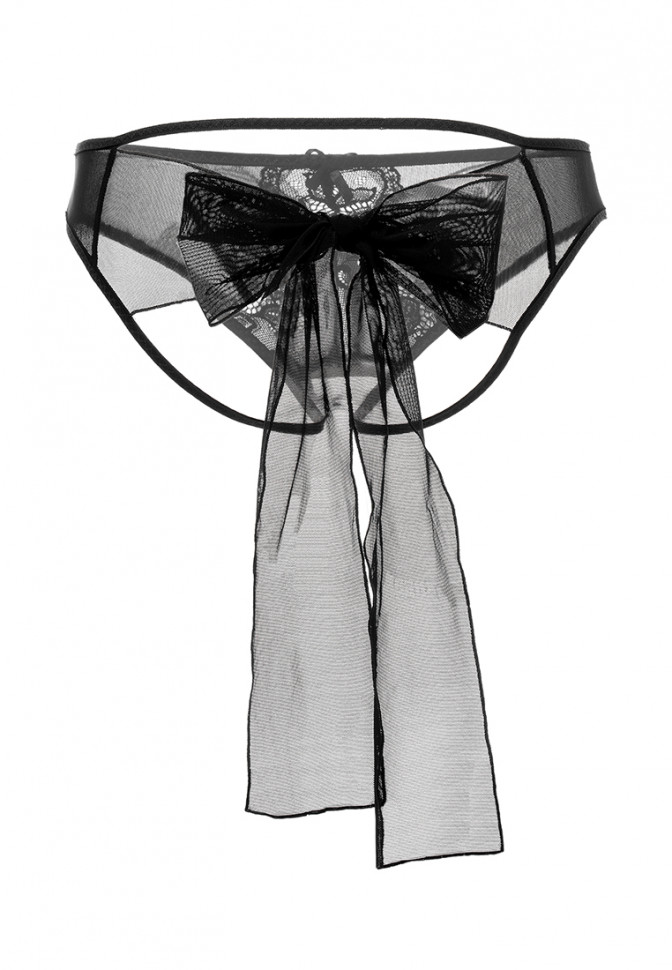 Эротические трусики Erolanta Lingerie Collection из стрейч-сетки с бантом, черные (54-56)