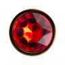 Анальная втулка Штучки-Дрючки, металл, золотая, с красным кристаллом, 7 см, Ø 2,8 см, 50 г